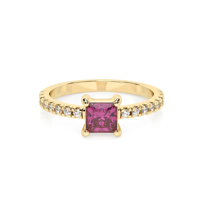 Ring eckiger roter Zirkonia