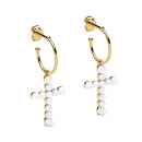 Creoles with cross pearls gold