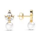 Stud earrings drop zirconia pearl gold