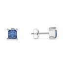 Stud earrings square blue cubic zirconia silver